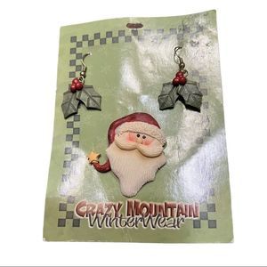 🍁3 for 25 🍁 Crazy Mountain Santa Pin Brooch Mistletoe Earrings New Christmas